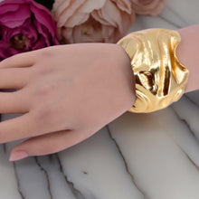 Load image into Gallery viewer, Wide Crumpled Gold Cuff Bracelet