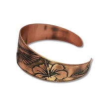 Load image into Gallery viewer, Copper Cuff Bracelet - Handmade Etched Hummingbird Cuff With Antique Copper Finish
