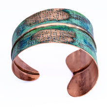 Load image into Gallery viewer, Solid Copper Statement Two-Tone Patina Cuff Bracelet