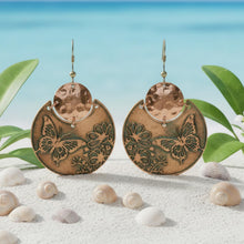 Load image into Gallery viewer, Flora & Fauna Copper Earrings, Butterfly Split Circle Antique Copper Dangle Style - UrbanroseNYC