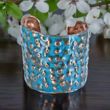Load image into Gallery viewer, Solid Copper Patina Cuff Bracelet With Dimpled Texture - UrbanroseNYC