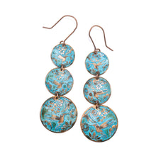 Load image into Gallery viewer, Solid Copper Graduated Verdigris Drop Patina Hummingbird Earrings - UrbanroseNYC