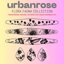 Load image into Gallery viewer, The image is a promotional graphic for a Flora Fauna Collection, featuring various floral designs and illustrations.