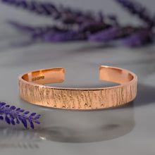 Load image into Gallery viewer, Heavy Solid Copper Bracelet With Birchwood Textured Etching