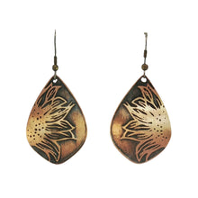 Load image into Gallery viewer, Copper Sunflower Earrings - Handmade Copper Teardrop Earrings With Rustic Copper Finish