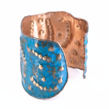 Load image into Gallery viewer, Solid Copper Patina Cuff Bracelet With Dimpled Texture