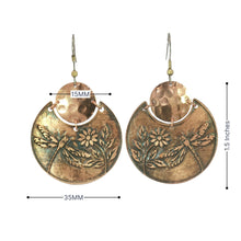 Load image into Gallery viewer, Flora & Fauna Copper Earrings, Dragonfly Split Circle Antique Copper Dangle Style - UrbanroseNYC