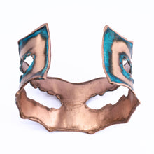 Load image into Gallery viewer, Solid Copper Rustic Patina Cuff Bracelet With Asymmetrical Cutouts