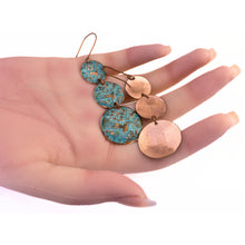 Load image into Gallery viewer, Solid Copper Graduated Verdigris Drop Patina Hummingbird Earrings - UrbanroseNYC