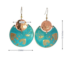 Load image into Gallery viewer, Flora & Fauna Copper Earrings, Bumblebee Split Circle Verdigris Patina Dangle Style - UrbanroseNYC