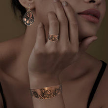 Load image into Gallery viewer, Copper Cuff Bracelet - Handmade Etched Tulip Cuff With Antique Copper Finish