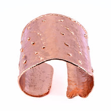 Load image into Gallery viewer, Solid Copper Statement Cuff Bracelet With Dimpled Texture & asymmetrical edging