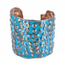Load image into Gallery viewer, Solid Copper Patina Cuff Bracelet With Dimpled Texture - UrbanroseNYC