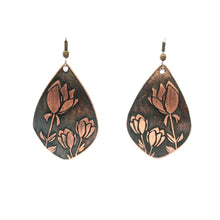 Load image into Gallery viewer, Copper Tulip Earrings - Handmade Copper Teardrop Earrings With Rustic Copper Finish