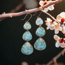 Load image into Gallery viewer, Solid Copper Patina Graduated Verdigris Drop Hummingbird Earrings - UrbanroseNYC