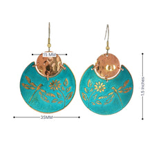 Load image into Gallery viewer, Flora & Fauna Copper Earrings, Dragonfly Split Circle Verdigris Patina Dangle Style - UrbanroseNYC