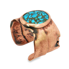 Load image into Gallery viewer, Solid Copper Cuff Bracelet: Rustic Antique Copper Finish, Copper Turquoise Stone - UrbanroseNYC