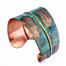 Load image into Gallery viewer, Solid Copper Statement Two-Tone Patina Cuff Bracelet