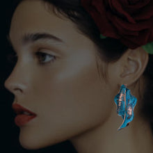 Load image into Gallery viewer, Solid Copper Rustic Patina Leaf Post Earrings