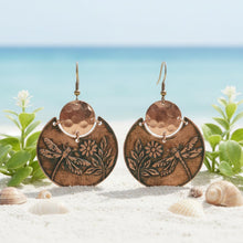 Load image into Gallery viewer, Flora & Fauna Copper Earrings, Dragonfly Split Circle Antique Copper Dangle Style - UrbanroseNYC