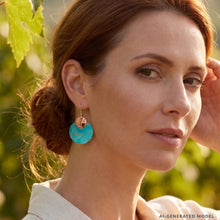 Load image into Gallery viewer, Flora & Fauna Copper Earrings, Butterfly Split Circle Verdigris Patina Dangle Style - UrbanroseNYC