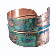 Load image into Gallery viewer, Solid Copper Statement Two-Tone Patina Cuff Bracelet