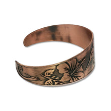 Load image into Gallery viewer, Copper Cuff Bracelet - Handmade Etched Hummingbird Cuff With Antique Copper Finish