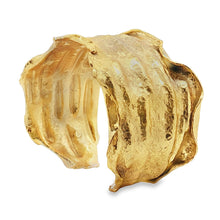 Load image into Gallery viewer, 24K Overlay Copper Base Cuff Bracelet: Torn Edge Crinkled Design, Gold Foil Statement Cuff - UrbanroseNYC