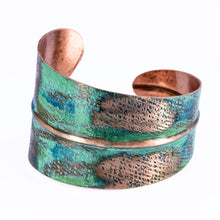 Load image into Gallery viewer, Solid Copper Statement Two-Tone Patina Cuff Bracelet