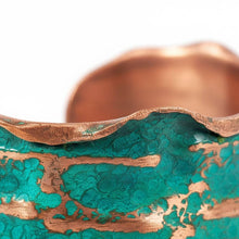 Load image into Gallery viewer, A close-up image of a piece of copper-colored metal with a textured, green-colored surface.