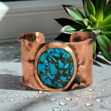 Load image into Gallery viewer, Solid Copper Cuff Bracelet: Rustic Antique Copper Finish, Copper Turquoise Stone - UrbanroseNYC