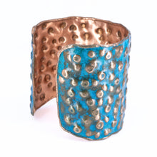 Load image into Gallery viewer, Solid Copper Patina Cuff Bracelet With Dimpled Texture - UrbanroseNYC