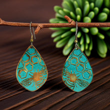 Load image into Gallery viewer, Etched Bumblebee Copper Earrings: Rustic Verdigris Patina Teardrops (Flora & Fauna Collection) - UrbanroseNYC