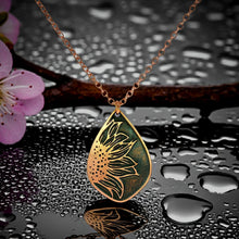 Load image into Gallery viewer, Etched Copper Sunflower Pendant: Antique Patina, Copper Snake or Cable chain - UrbanroseNYC