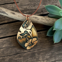 Load image into Gallery viewer, Etched Copper Hummingbird Pendant Necklace: Antique Style - UrbanroseNYC