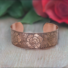 Load image into Gallery viewer, Solid Copper Cuff - Rose Design