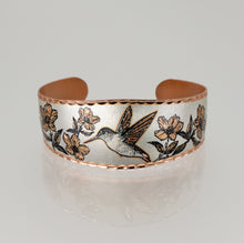 Load image into Gallery viewer, Copper Art Bracelet - Hummingbird wide cuff front UrbanroseNYC