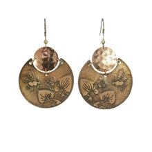 Load image into Gallery viewer, Flora & Fauna Copper Earrings, Bumblebee Split Circle Antique Copper Dangle Style - UrbanroseNYC