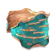 Load image into Gallery viewer, Copper Cuff Bracelet: Verdigris Patina - Torn Edge, Adjustable Fit - UrbanroseNYC