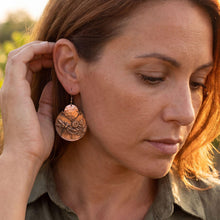 Load image into Gallery viewer, Flora & Fauna Copper Earrings, Dragonfly Split Circle Antique Copper Dangle Style - UrbanroseNYC