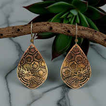 Load image into Gallery viewer, Etched Bumblebee Earrings: Rustic Antique Copper Earrings (Flora & Fauna Collection) - UrbanroseNYC