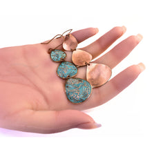 Load image into Gallery viewer, Solid Copper Patina Graduated Verdigris Drop Hummingbird Earrings - UrbanroseNYC