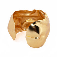 Load image into Gallery viewer, Wide Crumpled Gold Cuff Bracelet