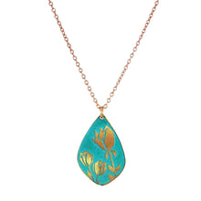 Load image into Gallery viewer, Etched Copper Tulip Pendant: Verdigris Patina, Floral Necklace - UrbanroseNYC