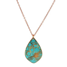 Load image into Gallery viewer, Etched Copper Bumblebee Pendant Necklace: Verdigris Patina, 22" Chain - UrbanroseNYC
