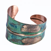 Load image into Gallery viewer, Solid Copper Statement Two-Tone Patina Cuff Bracelet