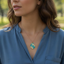 Load image into Gallery viewer, Etched Copper Hummingbird Pendant: Verdigris Patina, Floral Motif - UrbanroseNYC