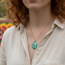 Load image into Gallery viewer, Etched Copper Tulip Pendant: Verdigris Patina, Floral Necklace - UrbanroseNYC