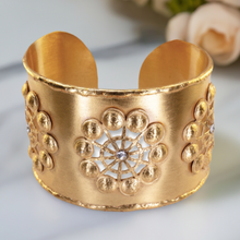 Load image into Gallery viewer, Polished Brass Luxury Statement Cutout Cuff Bracelet With Rhinestones