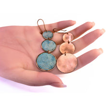 Load image into Gallery viewer, Solid Copper Verdigris Graduated Drop Earrings - UrbanroseNYC
